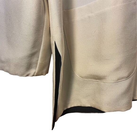 Anne Namba minimalist Unisex Black Ivory Silk Reversible Mandarin Jacket Sz L - Picture 8 of 12